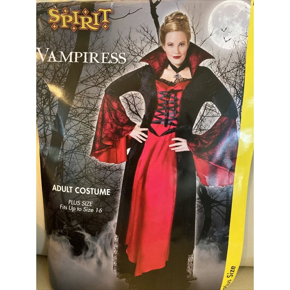 Spirit Vampiress Halloween Costume Red Black Long Lace Dress Womens Plus to 16